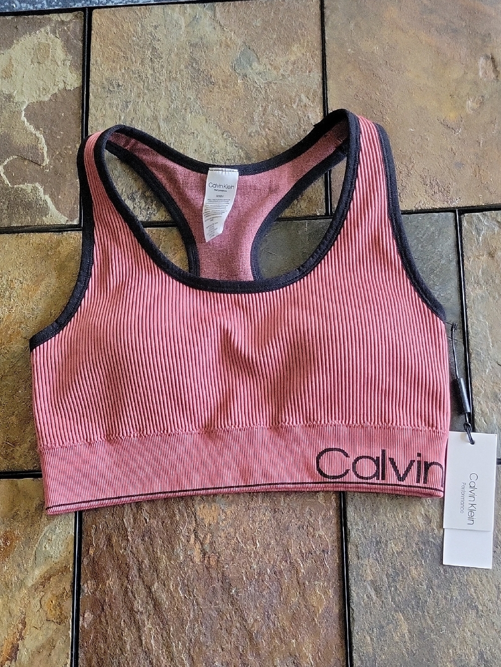 Calvin Klein Performance Sports Bra Top, Medium, Pink/Black, NWT